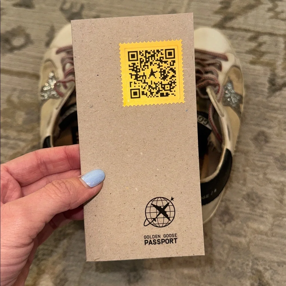 Golden Goose White Leather/Canvas Sneakers with Silver Glitter Star - Picture 9 of 14